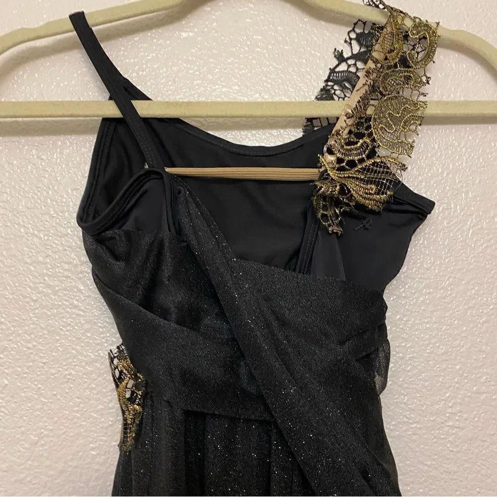 WEISSMAN Balera Dance Costume black drape dress Leotard D7278 child MC